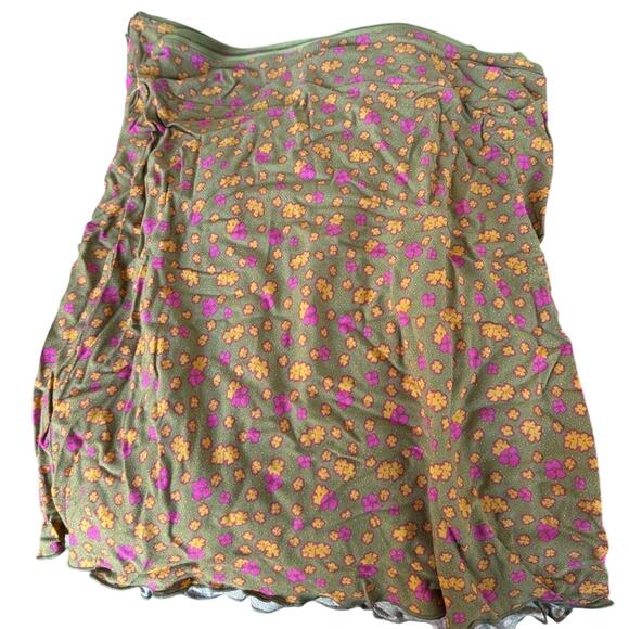 Free People Midi Skirt IRL Floral Olive Green Midi Skirt Lettuce Hem, New w/ Tag - Picture 7 of 8